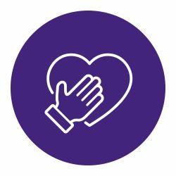 Purple circle with a hand on heart icon to show accountability